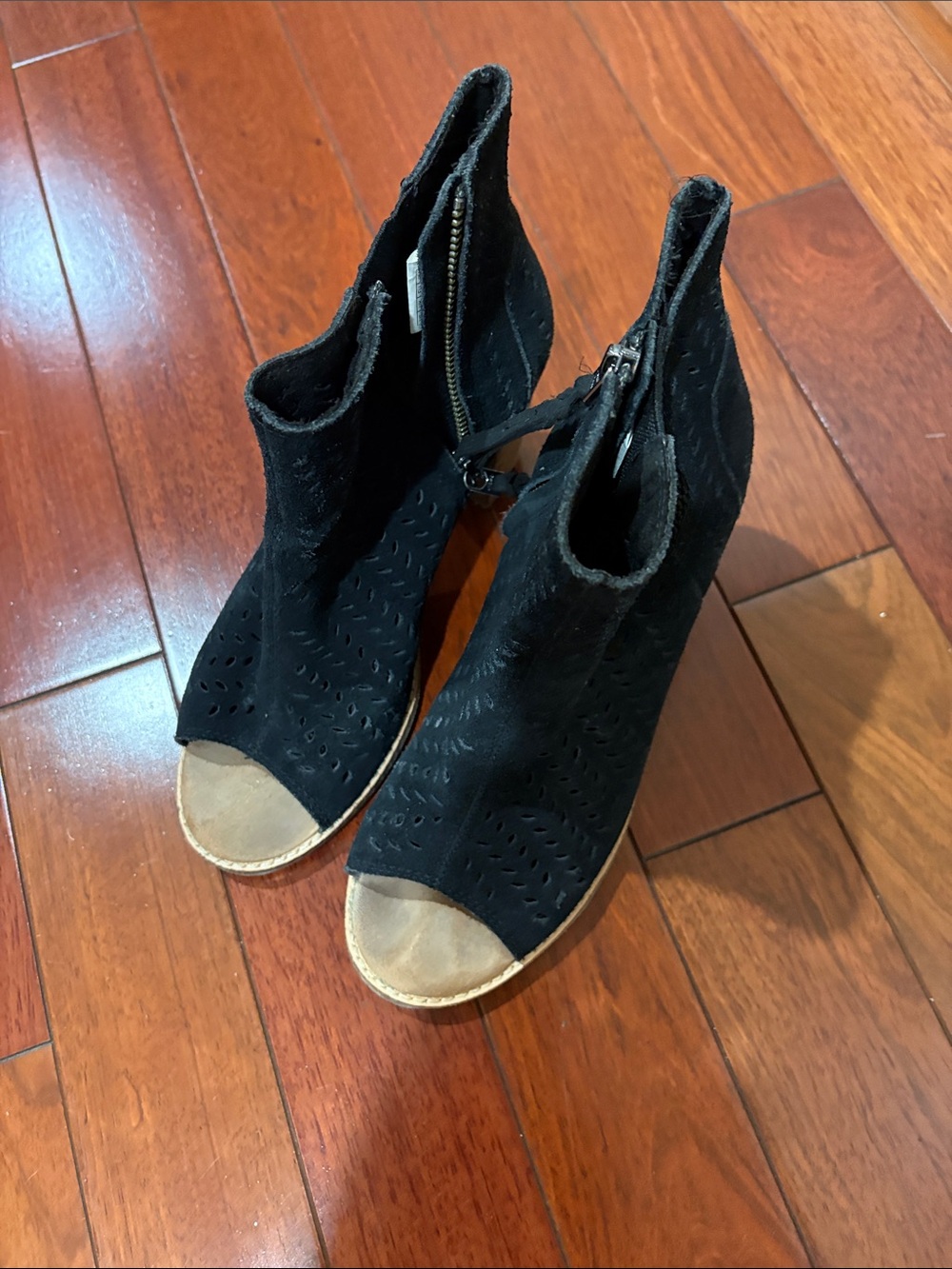 Toms Women’s Black Peep-Toe Suede Ankle Booties